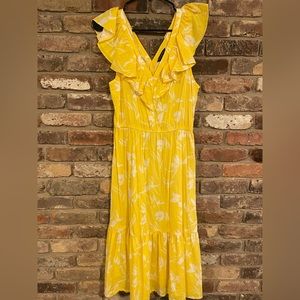 Banana Republic V Neck Ruffle Midi Dress